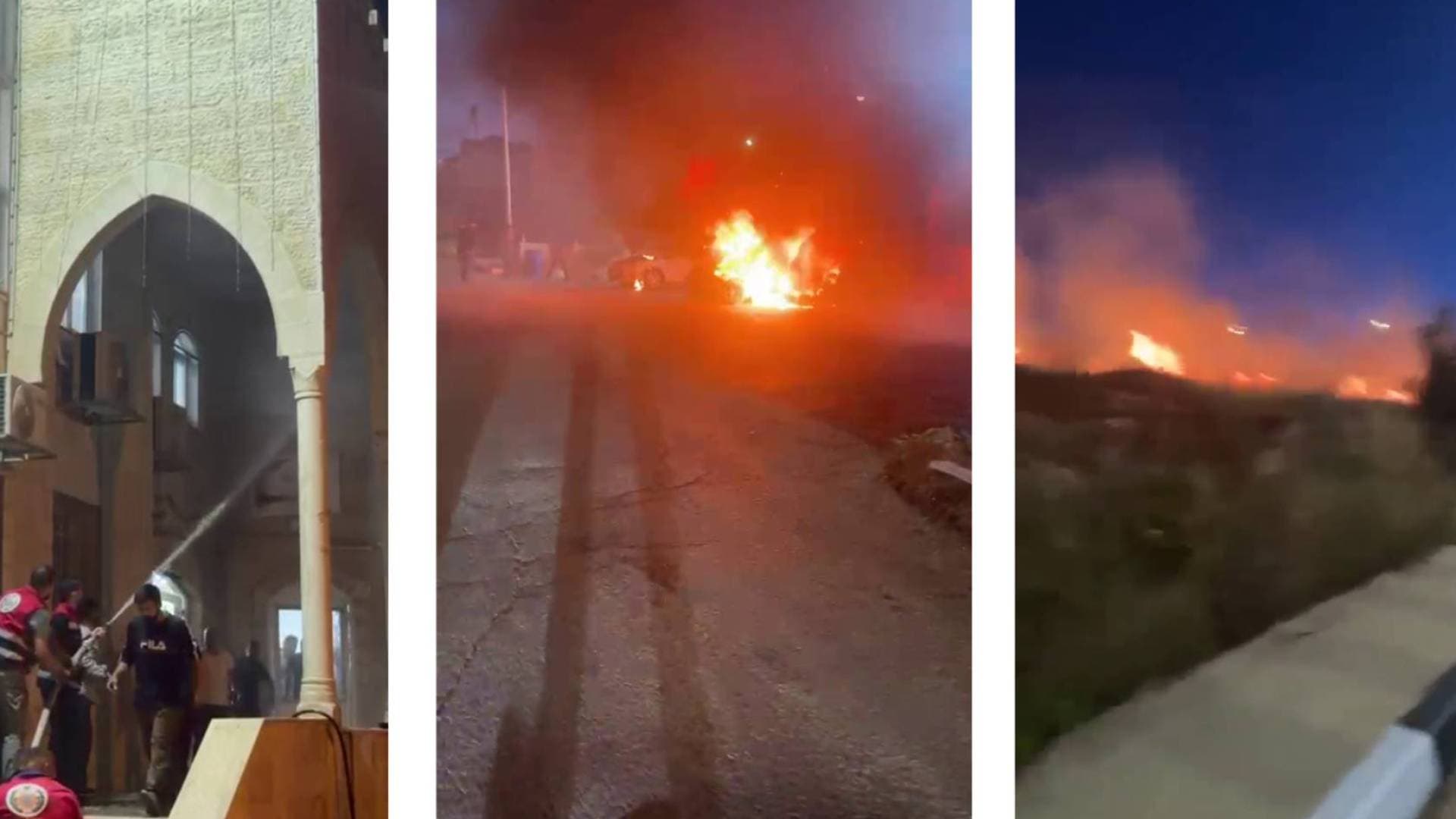 بالفيديو.. مستوطنون يضرمون النار في مسجد ومركبات شرق رام الله