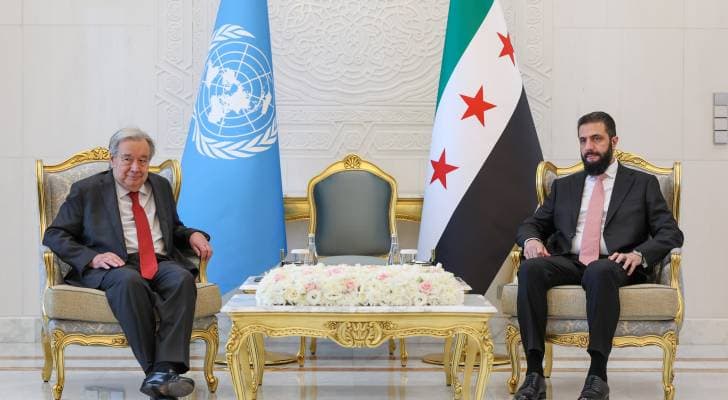 الرئيس السوري أحمد الشرع يستقبل الأمين العام للأمم المتحدة أنطونيو غوتيريش بقصر الشعب
