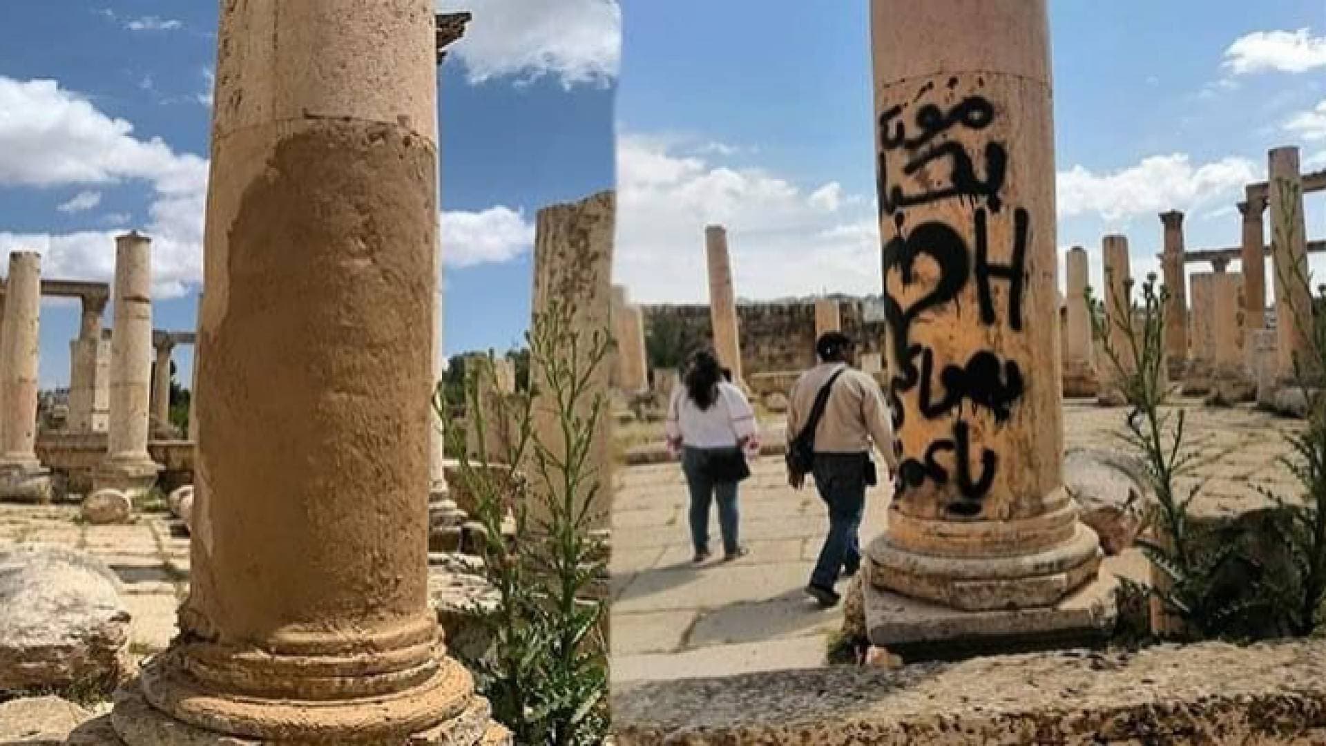القبض على مشوه أعمدة جرش بالكتابة