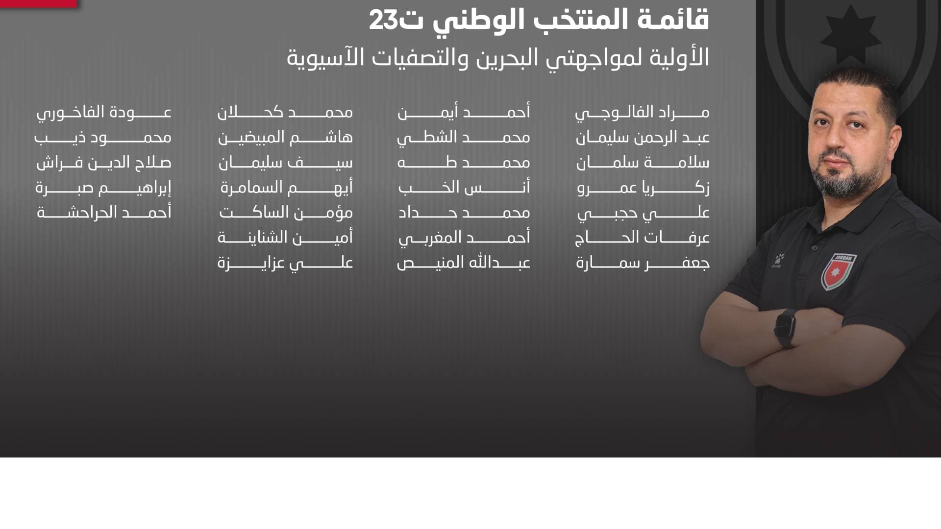 إعلان القائمة الأولية للمنتخب الوطني ت23 لمواجهتي البحرين وديا والتصفيات الآسيوية