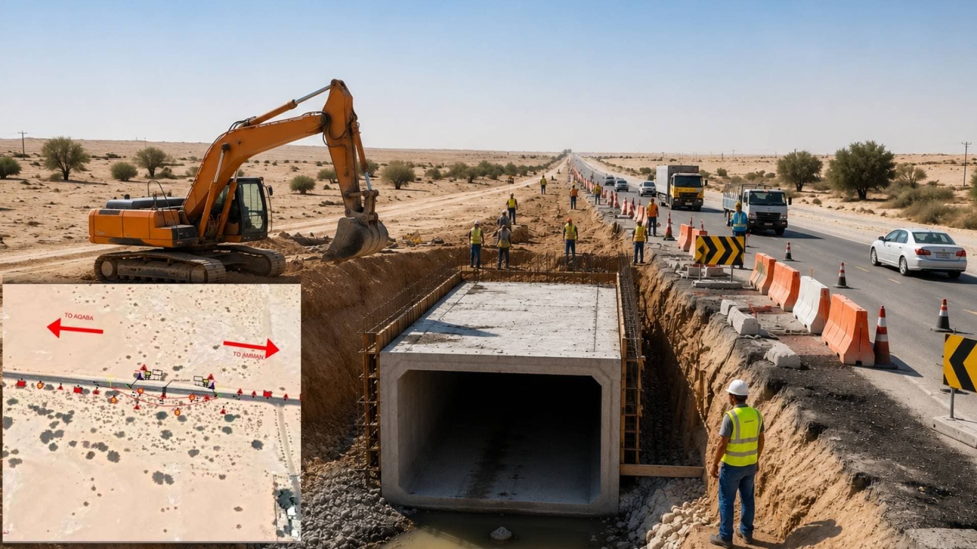"الأشغال" تبدأ إنشاء عبارة صندوقية على طريق وادي عربة وتعلن عن تحويلات مرورية لمدة 30 يوما